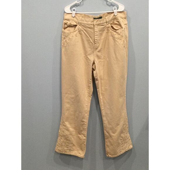 Ralph Lauren Womens Beige Denim Jeans Plus Size 14W 14 Embroidered Khaki Boho - Picture 1 of 10